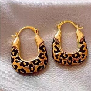 18k Gold Plated Leopard Print Hoop Earrings - Women Jewelry